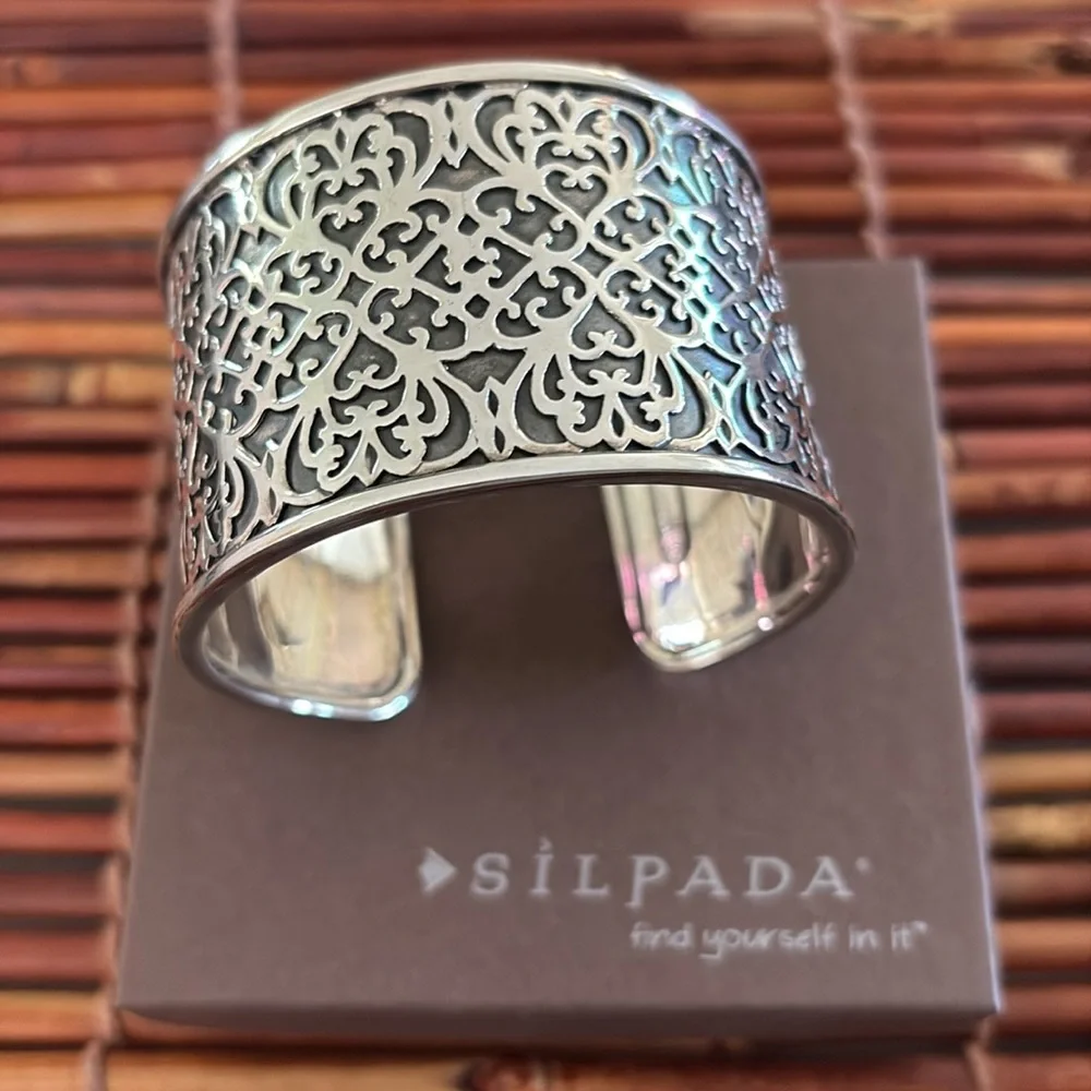 Silpada Sterling Silver Solid Filigree Cuff Bracelet .925 Vintage - Picture 1 of 8